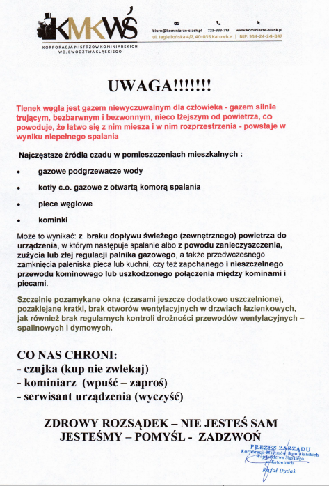 Komunikat KMKWŚ o tlenku węgla